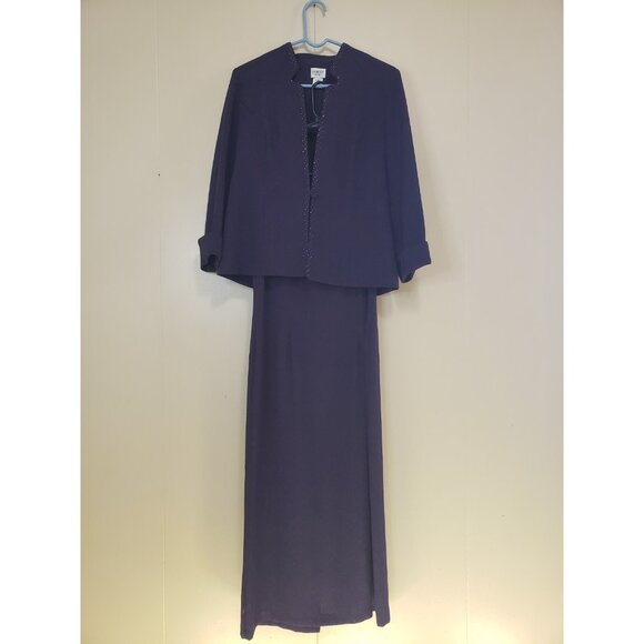 Dorby Womens 10 Dress & Jacket Outfit Set Semi Formal Purple Beaded Blazer Midi - Picture 1 of 6